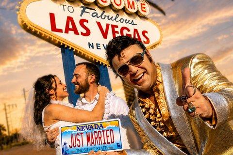 Gold Elvis Wedding or Vow Renewal at Las Vegas Sign